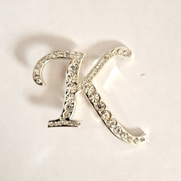 Letter K Rhinestone Brooch/Lapel Pin - Picture 2 of 15